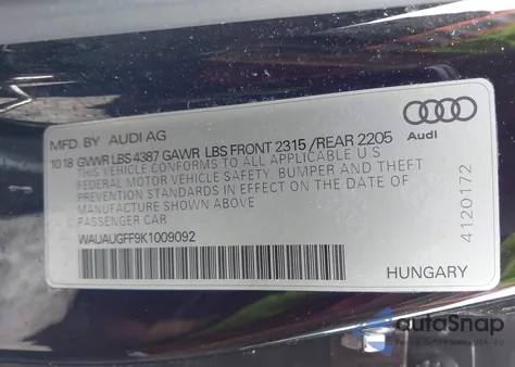 2019 Audi A3 40 Premium/40 Titanium Premium z USA, uszkodzony, nr VIN WAUAUGFF9K1009092